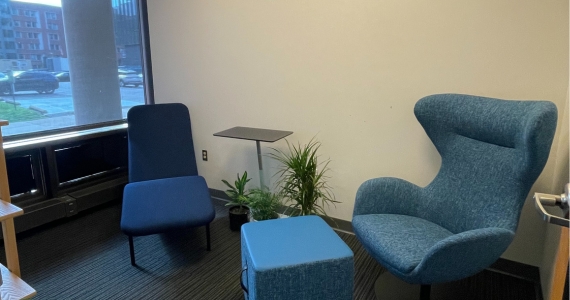 two chairs and plants in a room